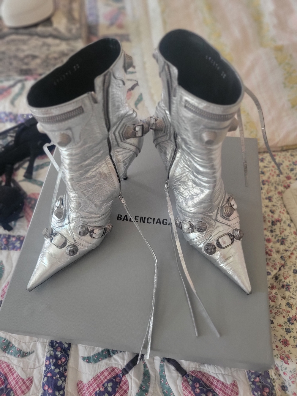 Metallic Silver Cagole Bootie Balenciaga